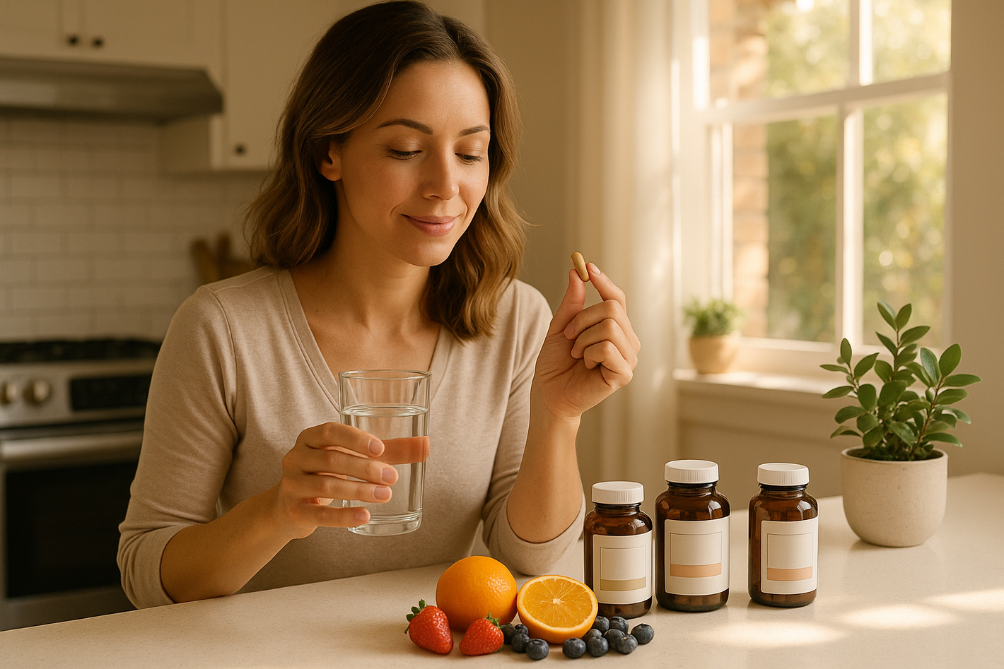 person taking natural supplement